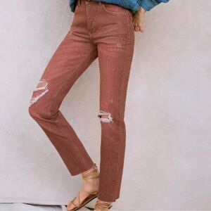 Pilcro The Vintage Straight High Waist Burnt Red Raw Hem Jean Size 26